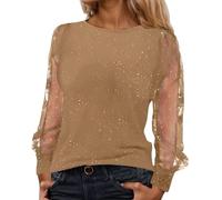 Disfraz de carnaval 2026, camiseta de manga larga, holgada, con inserto de malla transparente, cuello redondo para una vida diaria óptima, caqui, M