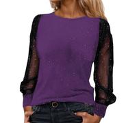 Disfraz de carnaval 2026, camiseta de manga larga, holgada, con inserto de malla transparente, cuello redondo para una vida diaria óptima, morado, XL