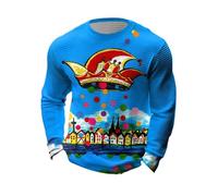 Disfraz de carnaval 2026, sudadera de punto con mangas largas, cuello redondo, camiseta suave y cálida para el tiempo libre para mayor comodidad, relajación en la vida cotidiana, azul, S