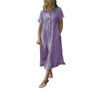 Disfraz de carnaval con diseño de palomitas de maíz a rayas con solapa y botones para mujer, vestido de camiseta midi a rayas azules y blancas, verano, bolsillos funcionales, morado, 5XL