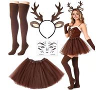 Disfraz de carnaval de ciervo para mujer, niña, animal, disfraz de reno, para adultos, con orejas de cordero, estatuto, falda de tul, calcetines, disfraz de animales para carnaval, Halloween, Navidad