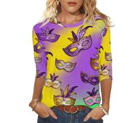 Disfraz de carnaval para mujer, manga 3/4, camiseta con estampado 3D para carnaval, cuello redondo, parte superior, 15-multicolor, XL