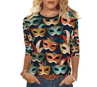 Disfraz de carnaval para mujer, manga 3/4, camiseta con estampado 3D para carnaval, cuello redondo, parte superior, 04-multicolor, XXL