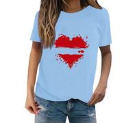Disfraz de carnaval para mujer, verano, día de San Valentín, simple, amor, estampado, cuello redondo, manga corta, camiseta informal, túnica para mujer, verano, azul, M