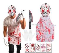 Disfraz de Carnicero de Halloween, Asesino en Serie Disfraces, Disfraces Halloween, Máscara de Asesino Sangriento, Delantal Sangriento, Cuchillo Sangriento, Pegatinas Cicatriciales, Guantes de algodón