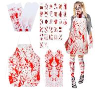 Disfraz de carnicero de Halloween, delantal sangriento, calcetines de sangre, guantes, disfraces, tatuajes, decoración de Halloween, fiesta, disfraz, carnaval sangriento, fiesta temática, disfraces
