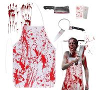 Disfraz de Carnicero de Halloween, Sangriento Carnicero Halloween Disfraces, Delantal Sangriento, Disfraz Carnicero Halloween, Disfraz Halloween Hombre con Delantal Sangriento para Fiesta Carnaval