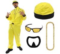 Disfraz de Celebridad de los años 90 - Traje de Concha Amarilla y Negra + Sombrero a Juego + Gafas de Sol + Cadena Dorada + Cabra Negra - Divertido Rapero Halloween Stag Do Fancy Dress Disfraz (S)