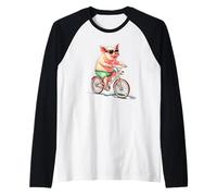 Disfraz de cerdo tonto pedaleando por la vida con una sonrisa Camiseta Manga Raglan