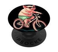 Disfraz de cerdo tonto pedaleando por la vida con una sonrisa PopSockets PopGrip Adhesivo