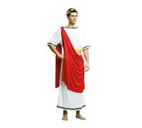 My Other Me - Disfraz César Emperador Romano para Hombre, talla XXXL. Incluye túnica blanca con ribetes dorados, toga roja, cinturón dorado y corona de laurel. Ideal para Carnaval y Teatro