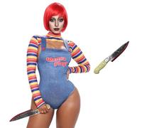 Disfraz de Chucky Mujer Halloween Disfraz de Chucky Adultos Asesino Muñeco Aterrador Camisetas Overoles Fiesta Cosplay (L)