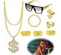 Disfraz de Chulo de 8 Piezas,80s 90s Disfraz de Hip Hop,Kit de Disfraces de Hip Hop, Conjunto de Disfraces de Hip Hop, Disfraces de Hip Hop Punk Accesorios,Para Disfraz De Mardi Gras y Carnival Cospla