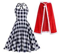 Disfraz de Cindy Lou Who para mujeres adultas, disfraz de Sra. Santa Claus, vestido a cuadros sin mangas con capa de terciopelo, disfraz de Navidad familiar para adultos, vestido de adulto + capa L