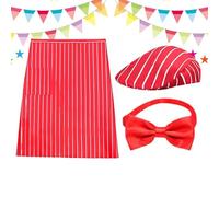 Disfraz de Cine - Babero de Rayas Rojas y Blancas de 70x70 cm, Cintura Ajustable, Traje de Carnaval con Sombrero y Pajarita | Actuación escénica Cumpleaños Celebración navideña Evento temático, K