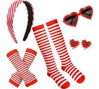 Disfraz de Colonia rojo y blanco, disfraz de palomitas de maíz, accesorios para mujer, diadema, guantes, medias, corazón, gafas, pendientes, disfraz de carnaval, Halloween, cosplay