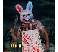 Disfraz de conejo de terror de Halloween, 3Pcs disfraces terroríficos para halloween, Hallo-ween Máscara Conejo LED, Máscara de conejo, delantal sangriento para disfraz de Hallo-ween,cosplay,mascarada