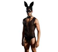Disfraz de conejo sexy para hombre, juego de rol, juego de noche, traje de escenario, fiesta, club, bodysuit con tocado y collar, juego de disfraz erótico
