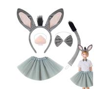 Disfraz de cosplay animal, kit de vestido animal | Tails de animales para | Diadema de piel, nariz, cola, pajarita, falda para la actividad del tema de la selva