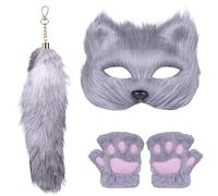Disfraz de cosplay de animales - Cubierta de mano de Wolf Paw | Furry Fantasy Set con máscara de cola y facial a juego, lindos accesorios de fiestas de Halloween para adultos adolescentes - p