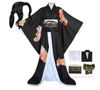 Disfraz De Cosplay De Anime Para Kibutsuji Muzan Kimono Traje De Bata Larga Traje De Uniforme Conjunto Completo De Halloween Con Peluca (Negro,L)