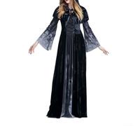 Disfraz de cosplay para mujer con capa con capucha, diseño de vampiro de diablo pequeño para fiesta de carnaval y juegos de rol (XL, negro)