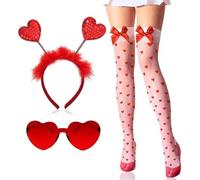 Disfraz de Cupido 3 Piezas Reina de Corazones Disfraz de Mujer Carnaval Regalos San Valentín Medias Blancas Mujer Diadema Gafas Corazones Disfraces y Accesorios