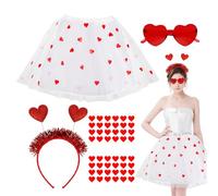 Disfraz de Cupido para Mujer, Blanco Tul Tutu Faldas, Diadema en Forma de Corazón, Gafas de Corazón, 48pcs Pegatinas de Corazones, para Mujer Fiesta San Valentín Carnaval Cupido Cosplay Accesorios