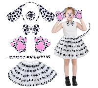 Disfraz de dálmata para niños, 7 unidades, disfraz de perro, disfraz de dálmata, accesorio para la cabeza, nariz, pajarita y guantes, falda tutú para perro, carnaval, cosplay, animal, disfraz de