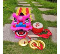 Disfraz de danza del león para Año Nuevo chino: disfraz deportivo para exteriores de 14 pulgadas con tambor, gong, dragón y danza del león para niños de 5 a 12 años, fiesta, carnaval, festival.