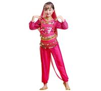 Disfraz de Danza del Vientre Indiapara Niña Conjunto 5 Piezas con Camiseta Pantalón Cinturón Velo y Collar Harem con Lentejuelas Vestido de Baile Hindú Modernas y Cómodo para Espectáculos Escolares