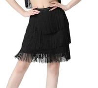 Disfraz de danza del vientre para mujer, falda latina de salsa, tango, falda de danza, flecos, borla de cuatro capas, falda irregular para festival, rumba, flamenco, minifalda con pantalones cortos, R