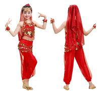 Disfraz de Danza del Vientre para Niña Trajes De Niñas Top Carnaval Ropa India 2 Piezas + Pantalón