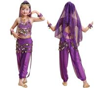 Disfraz de Danza del Vientre para Niña Trajes De Niñas Top Carnaval Ropa India 2 Piezas + Pantalón