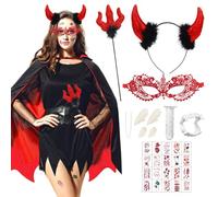 Disfraz de Demonio para Mujer - Capa de Vampiro, Tenedor del Diablo, Cuernos - Adulto - Halloween y Carnaval