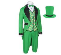 Disfraz de día de San Patricio, disfraz de hombre del día de San Patricio, disfraz de leprecauno verde irlandés para adulto | Disfraces cosplay multiusos para celebraciones, representaciones teatrales