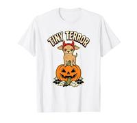Disfraz de Diablo Jack-o-Lantern para Amantes de los Perros de Halloween Camiseta gráfica económica, Hombre, Blanco, S