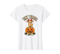 Disfraz de Diablo Jack-o-Lantern para Amantes de los Perros de Halloween Camiseta gráfica económica, Mujer, Blanco, M