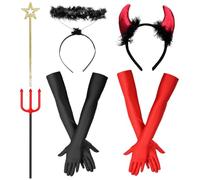 Disfraz de diablo para mujer y niña, disfraz de diablo de 6 piezas para mujer, accesorios de Halloween, guantes de diablo, juego de tridente, accesorios de disfraz de los años 20, accesorios para