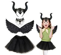 Disfraz de Diablo para Niña XLZJYIJ - Cuernos, Alas, Collar Gótico, Falda Negra - Halloween, Carnaval, Cosplay - Niña (Talla única)
