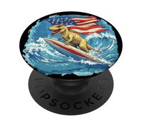 Disfraz de dinosaurio de surf de estrellas y rayas para patriotas PopSockets PopGrip Adhesivo