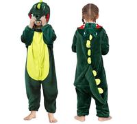 Disfraz de Dinosaurio Niños, Dinosaurios Disfraz Jumpsuit de Animal de Cosplay Niños, Disfraz Pijamas Unisex Mono de Dinosaurio con Capucha Ropa de Dormir para Niños Halloween Carnaval Cosplay 120cm
