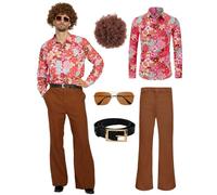 Disfraz de discoteca de los años 70, juego hippie para hombre con pantalones, camisa de los años 80, disfraz de carnaval para 50s, 60s, 70s, cosplay, fiesta de Halloween (naranja, L)