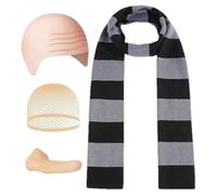 Disfraz de disfraz de Halloween | Bald Head Wig Cap | Halloween Cosply Costume Striped Scarf Bald Wig Hat Fake Nose Halloween Witch Cosplay Dress Up