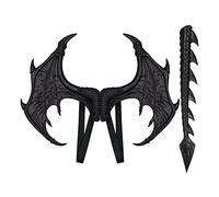 Disfraz de dragón para niños, carnaval, alas de dinosaurio, alas de cumpleaños, cola de dinosaurio, negro, 60 x 30 cm