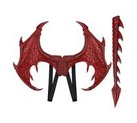 Disfraz de dragón para niños, carnaval, alas de dinosaurio, alas de cumpleaños, juego de cola de dinosaurio, rojo, 60 x 30 cm