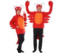 Disfraz de dúo de langosta para adultos, 2 trajes rojos todo en uno con tocados de langosta, guantes de garra roja, disfraz unisex de criatura marina para hombre y mujer