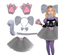 Disfraz De Elefante: Conjunto De Disfraz De Animal Gris Con Falda Tutú, Nariz, Pajarita, Diadema Y Accesorios Para Patas, Traje De Juego De Rol Suave Y Cómodo Para Eventos De Disfraces De Cosplay De F