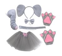 Disfraz de elefante - Kit de disfraz de animal 3D de 6 piezas | Tutú de ballet de poliéster de felpa con diadema, orejas, baúl, cola, pajarita y patas | Ideal para juegos de rol infantiles y fiestas