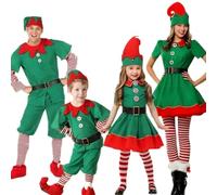 Disfraz de Elfo de Navidad Para Adultos Niños Disfraz de Rendimiento Para Padres e Hijos Divertidos Accesorios Fiestas Carnaval de Navidad con Sombrero, Camisa, Pantalón, Vestido y Calcetines H